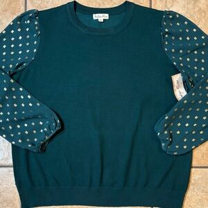 Indigo Rose Lightweight Green Sweater with Semi-Sheer Long Sleeves Size 2X NWT